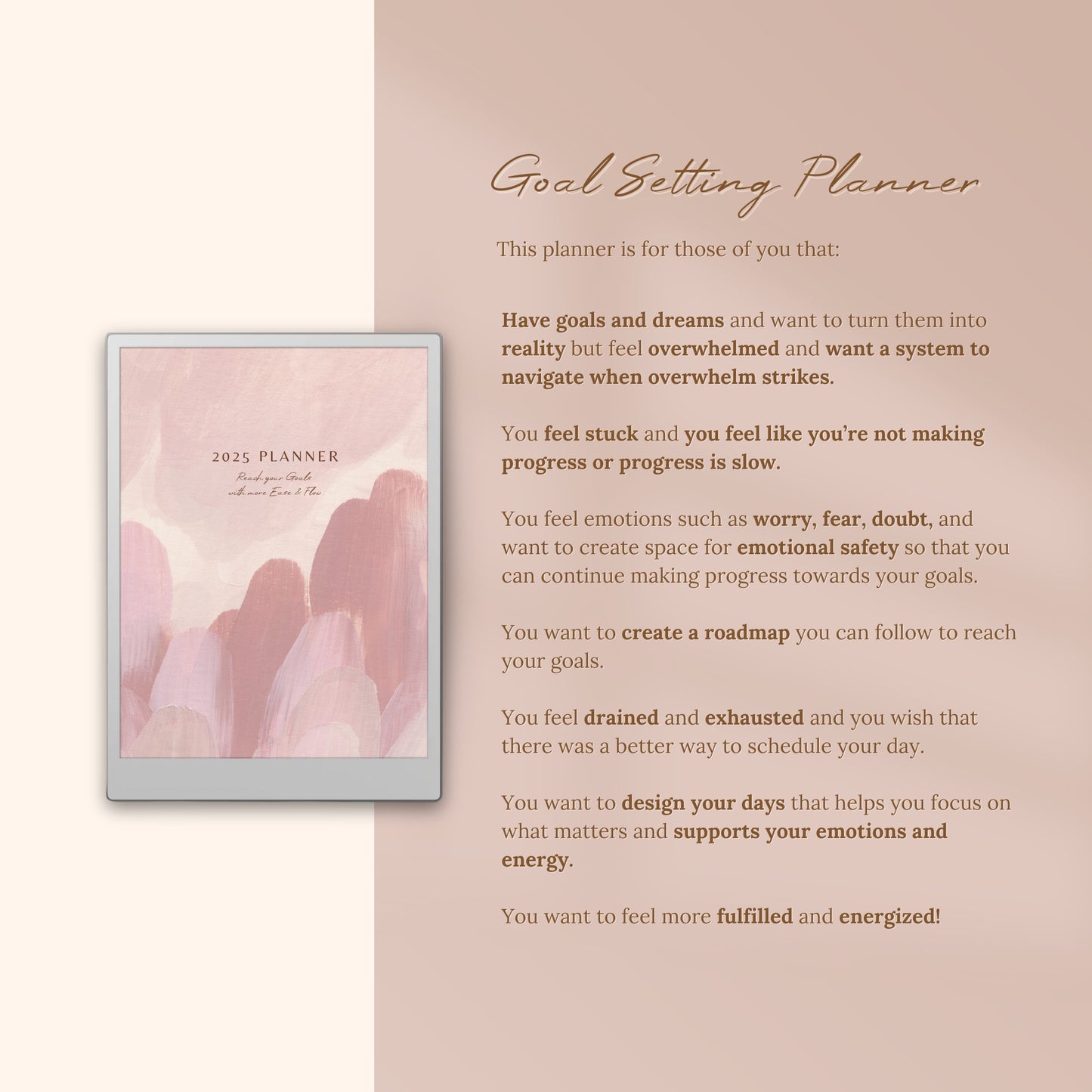 2025 Goals with Flow Digital Planner for reMarkable Paper Pro Tablet - Pink Blossom Series