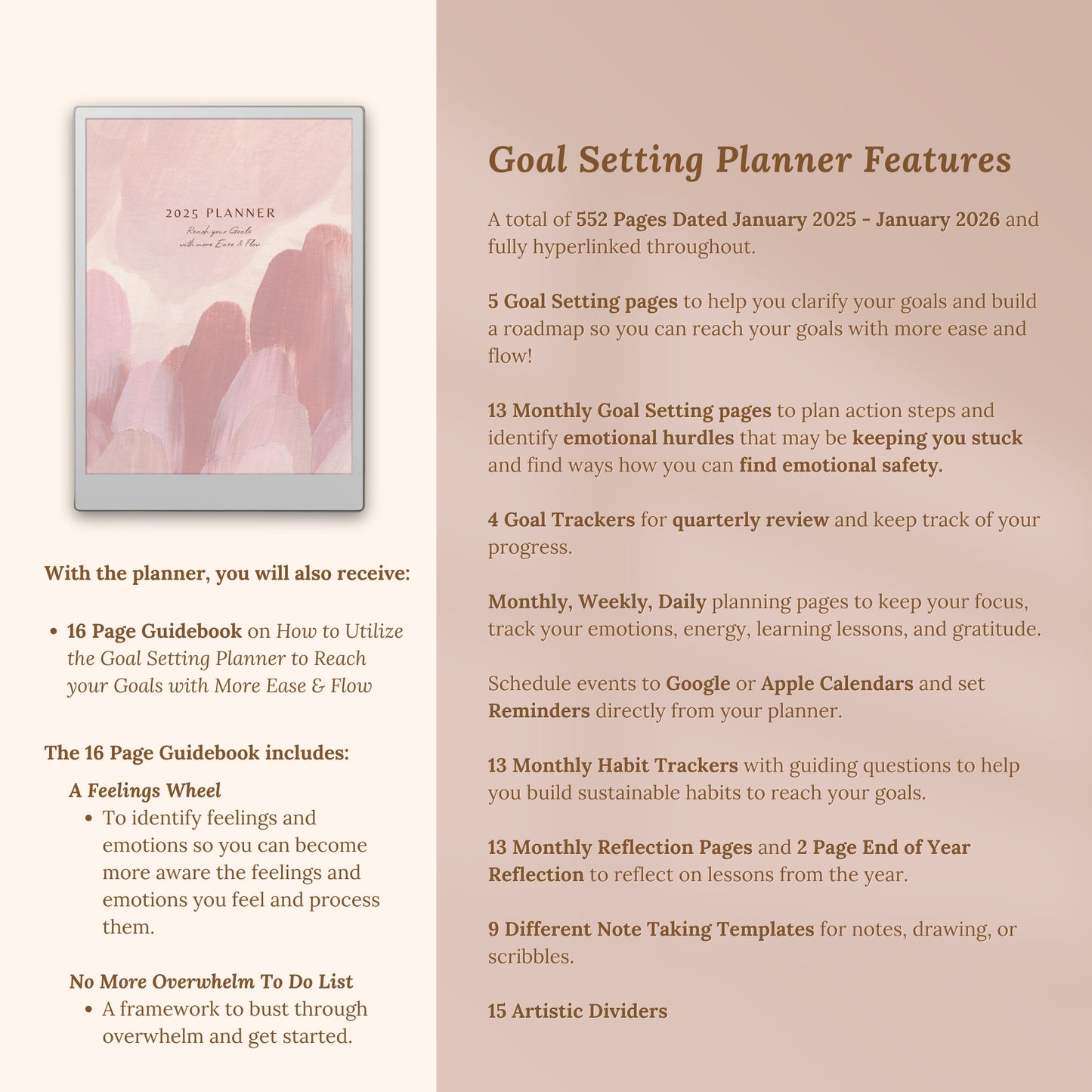 2025 Goals with Flow Digital Planner for reMarkable Paper Pro Tablet - Pink Blossom Series
