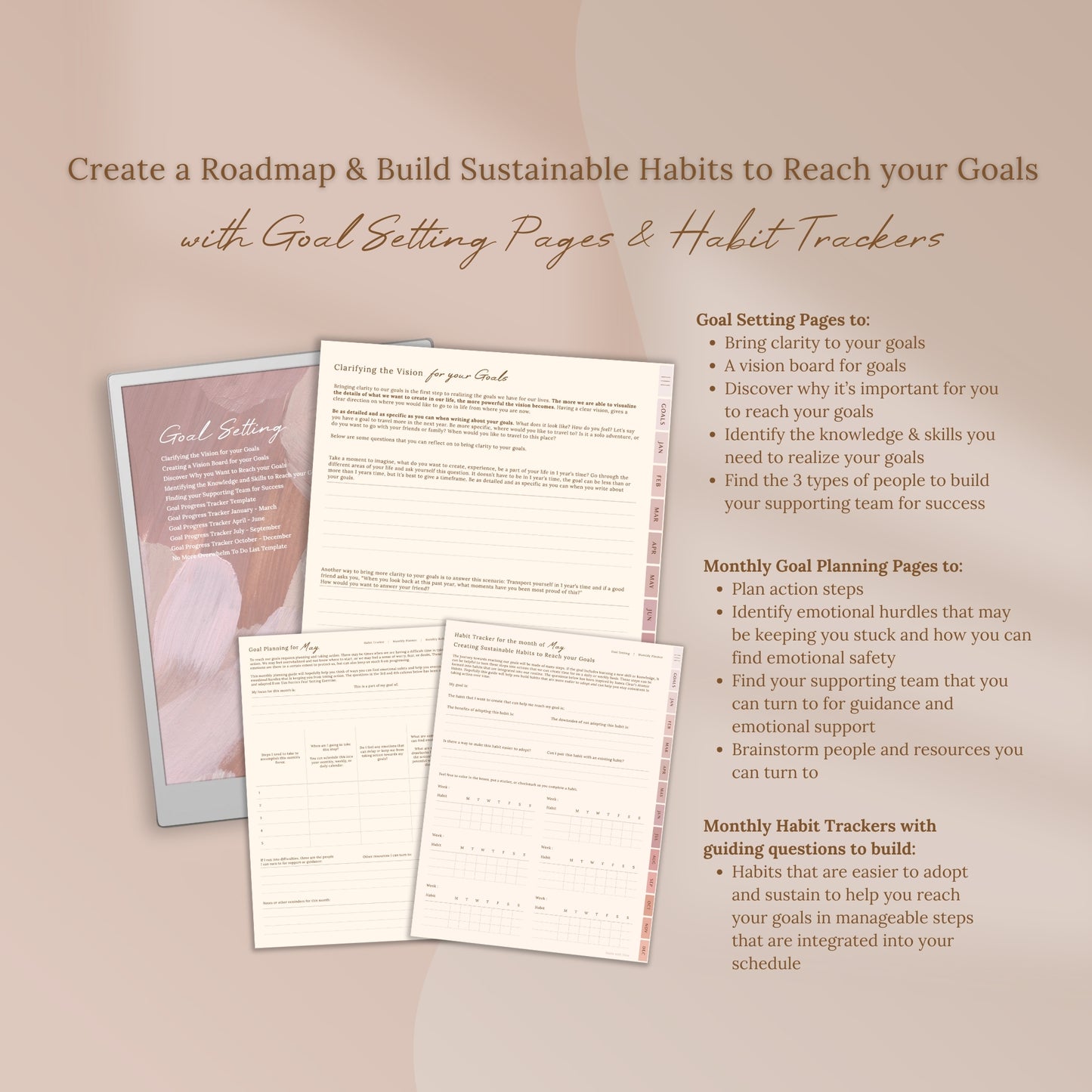 2025 Goals with Flow Digital Planner for reMarkable Paper Pro Tablet - Pink Blossom Series
