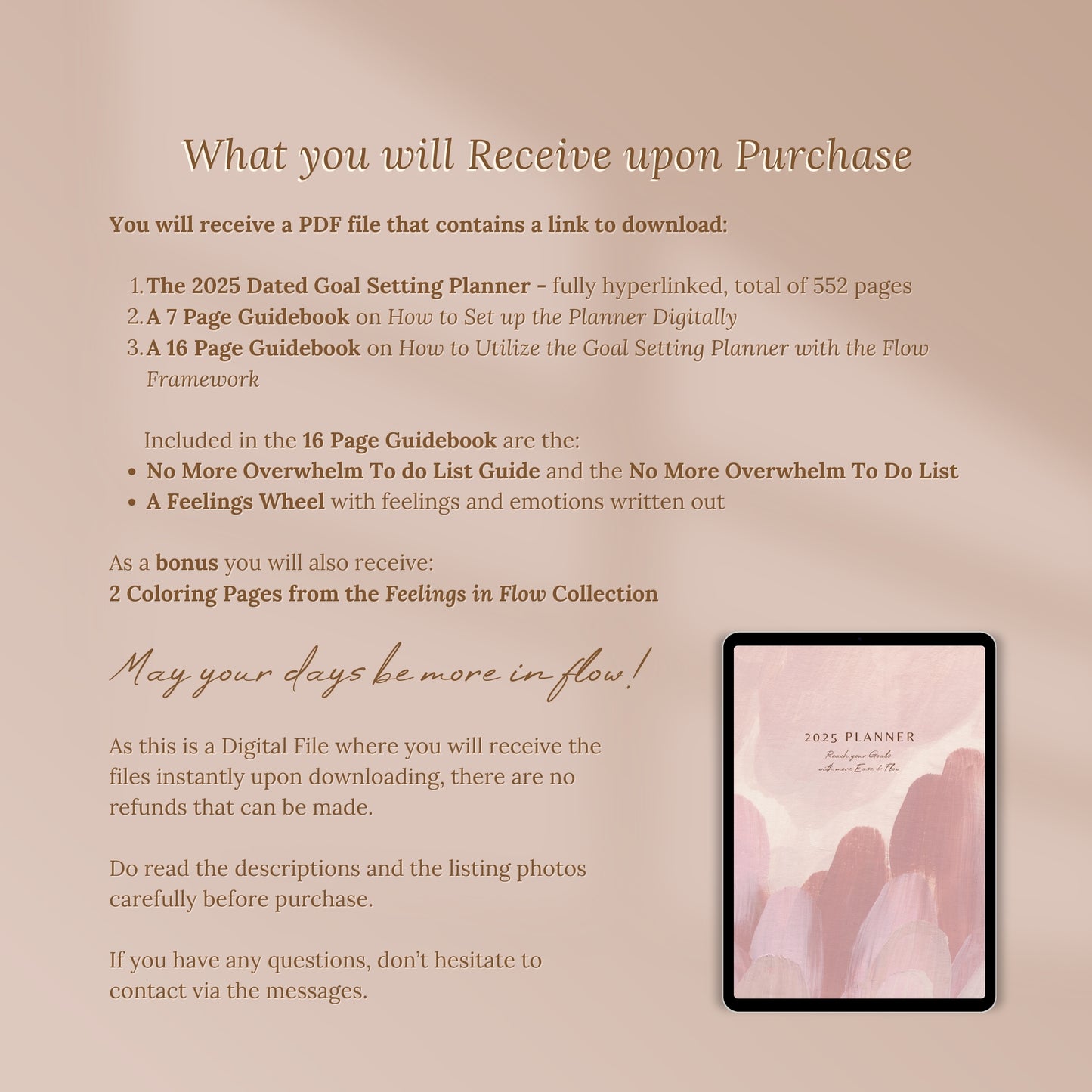 2025 Goals with Flow Digital Planner for iPad with Apple Google Calendar Links - Pink Blossom Series