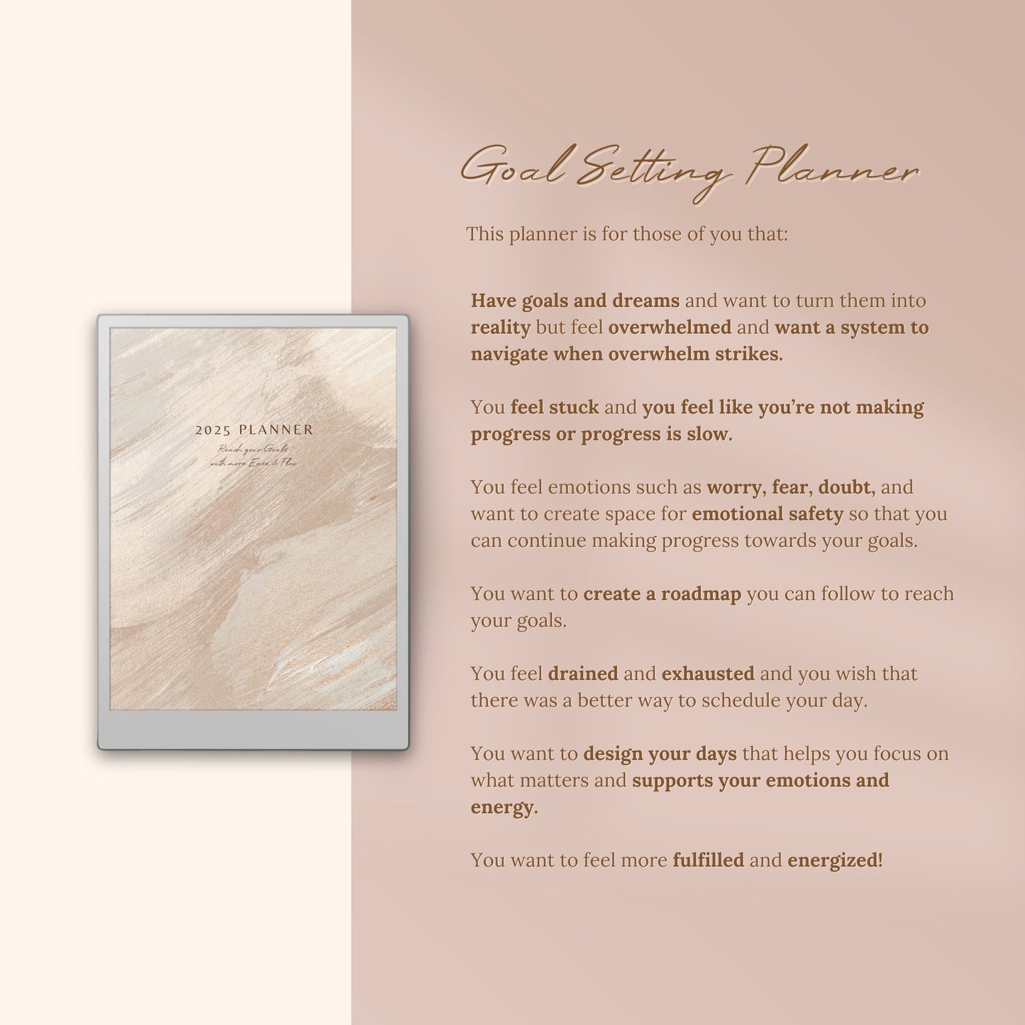 2025 Goals with Flow Digital Planner for reMarkable Paper Pro Tablet - Golden Dusk Series