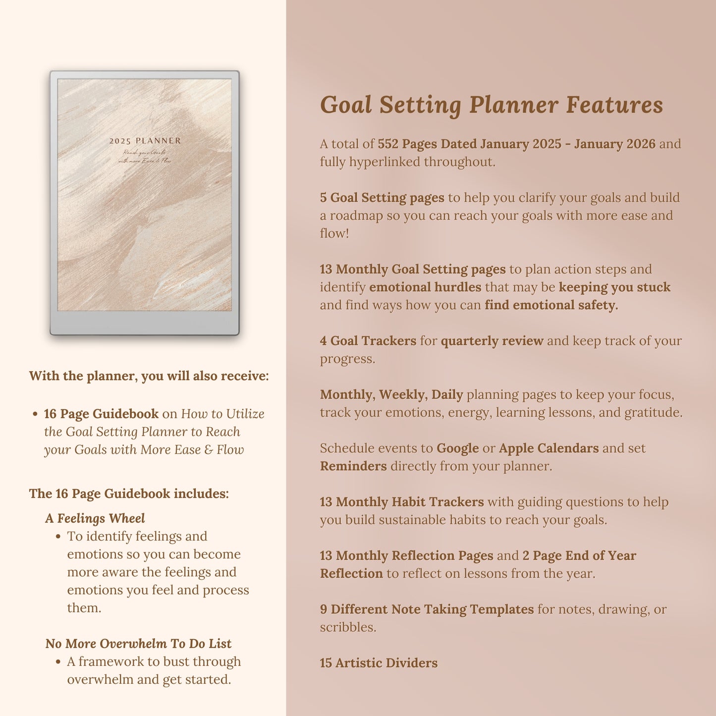 2025 Goals with Flow Digital Planner for reMarkable Paper Pro Tablet - Golden Dusk Series