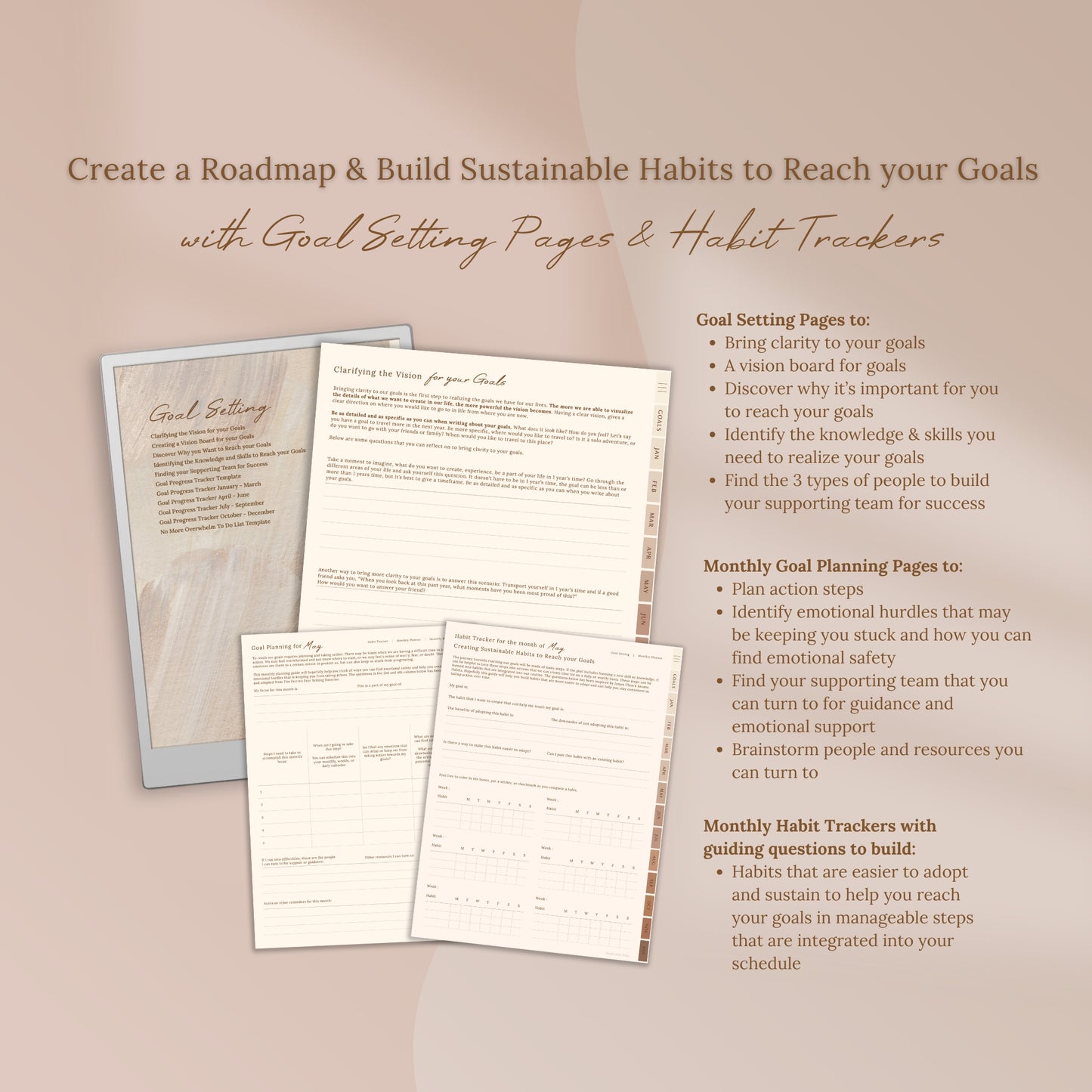 2025 Goals with Flow Digital Planner for reMarkable Paper Pro Tablet - Golden Dusk Series