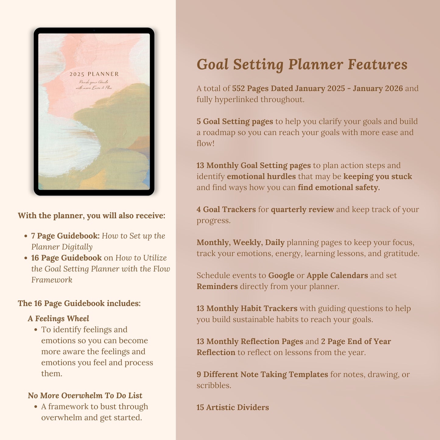 2025 Goals with Flow Digital Planner for iPad with Apple Google Calendar Links - Nature in Bloom Series