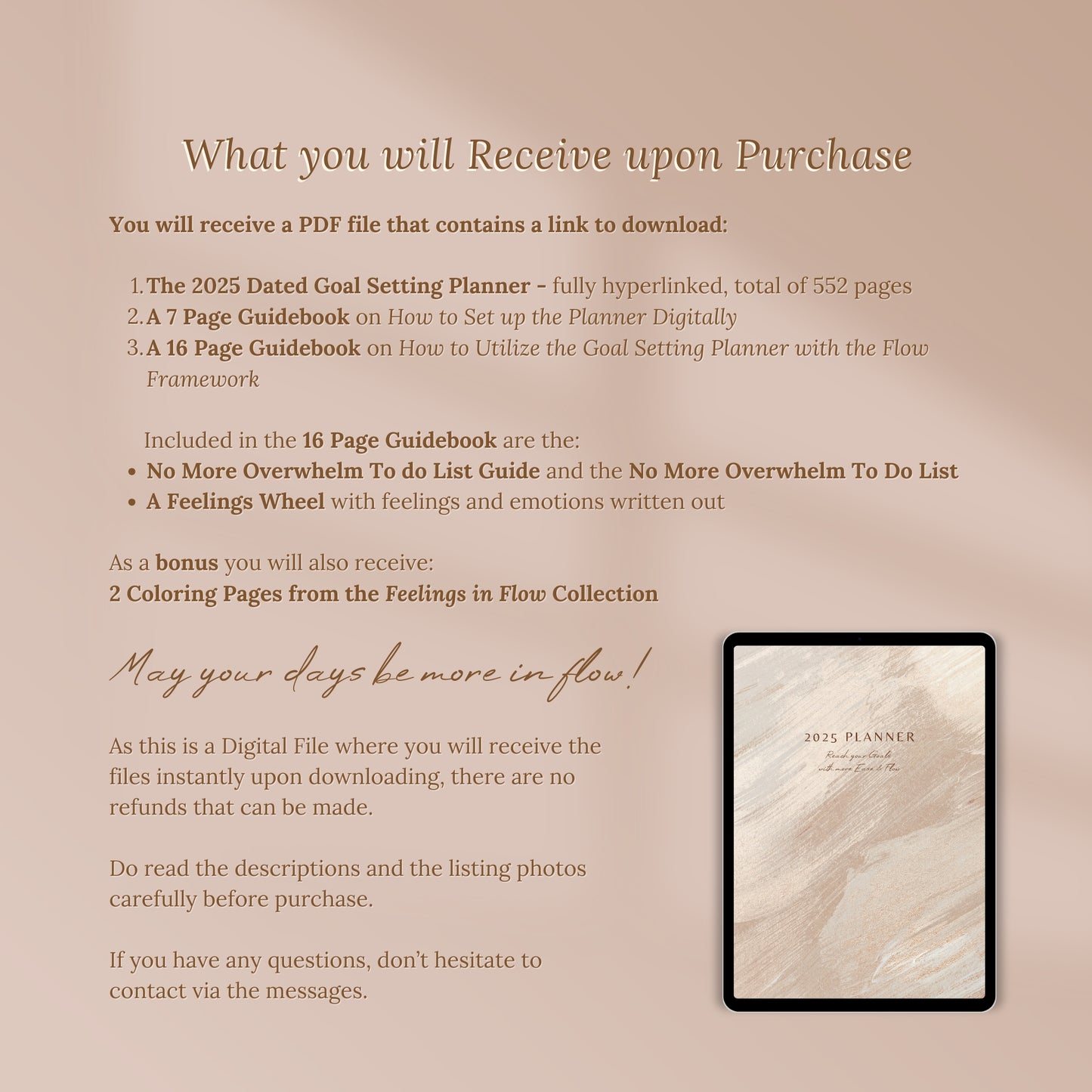 2025 Goals with Flow Digital Planner for Ipad with Apple Google Calendar Links - Golden Dusk Series