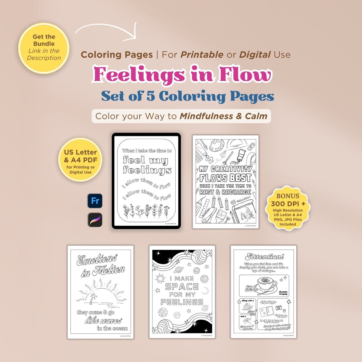 Feelings in Flow Set of 5 Tracing Pages - for reMarkable Tablet (Digital & Printable)