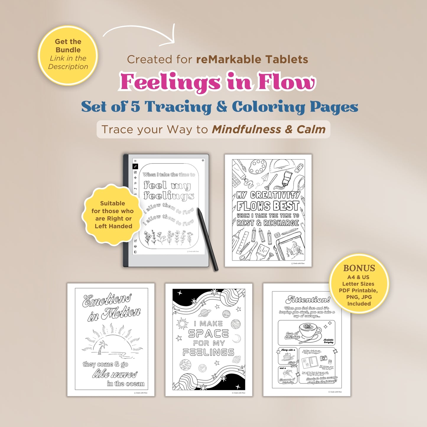 Summer Waves / Emotions in Motion Tracing Page - for reMarkable Tablet (Digital & Printable)