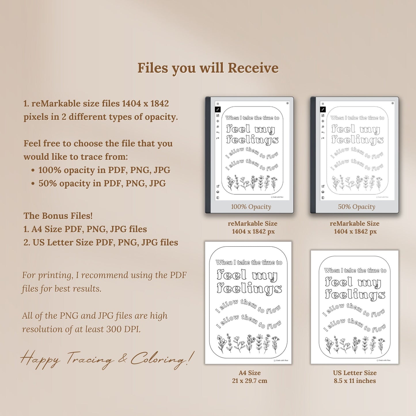 Flowers in Bloom / Feel my Feelings Tracing Page - for reMarkable Tablet (Digital & Printable)