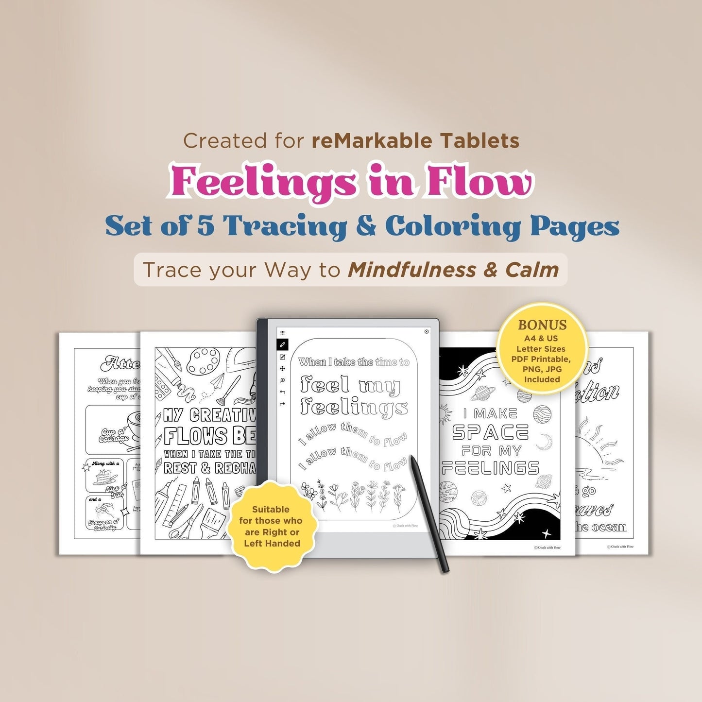 Feelings in Flow Set of 5 Tracing Pages - for reMarkable Tablet (Digital & Printable)