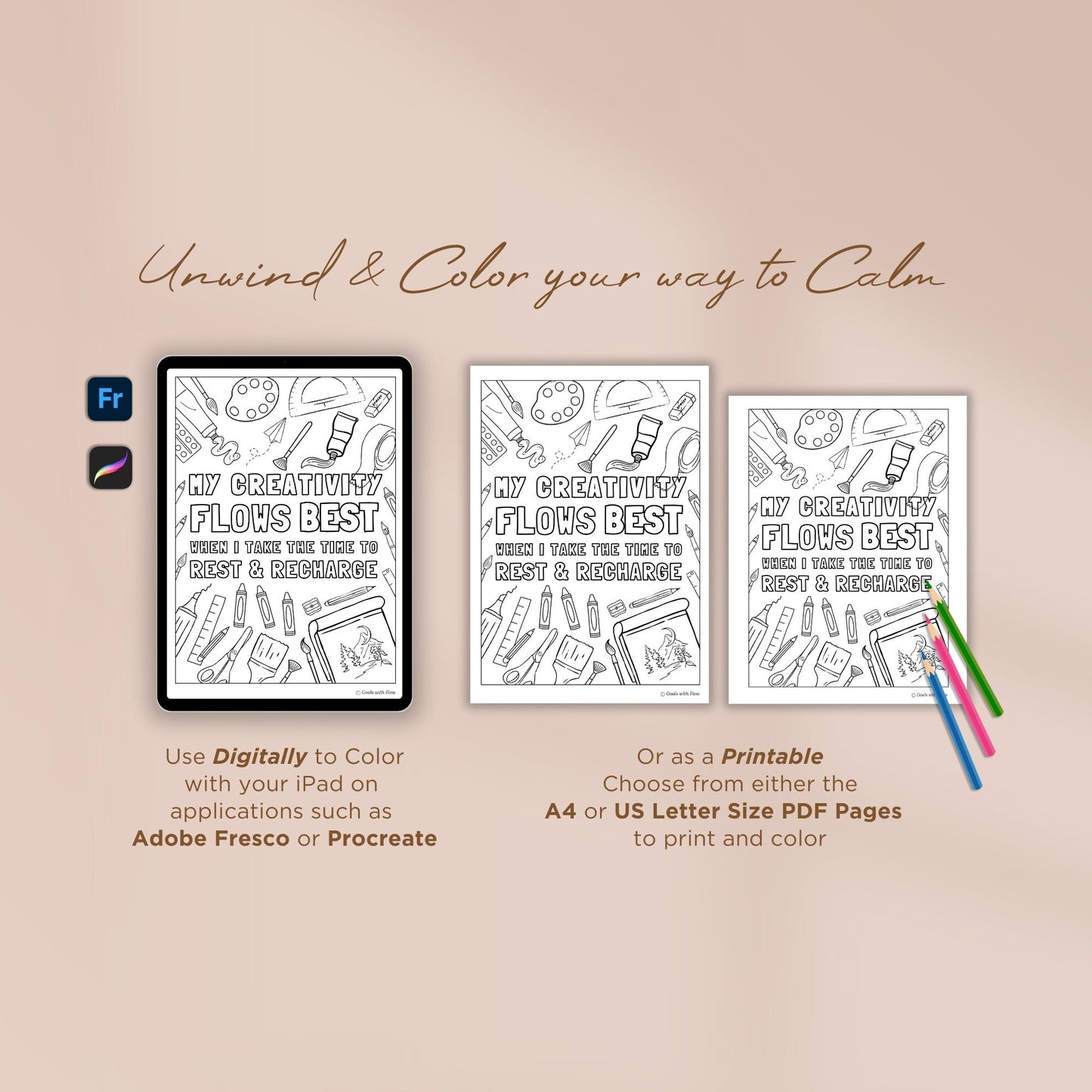 Creativity Flows Coloring Page - for Ipad (Digital & Printable)