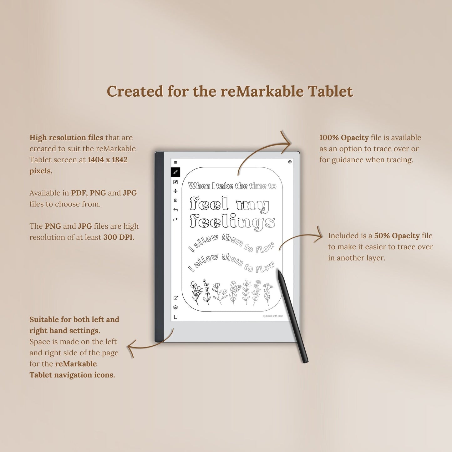 Flowers in Bloom / Feel my Feelings Tracing Page - for reMarkable Tablet (Digital & Printable)