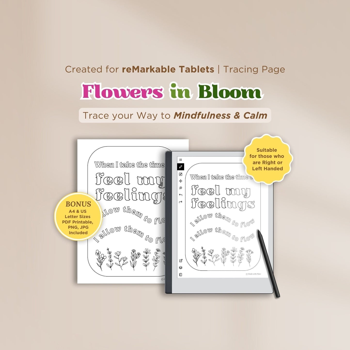 Flowers in Bloom / Feel my Feelings Tracing Page - for reMarkable Tablet (Digital & Printable)