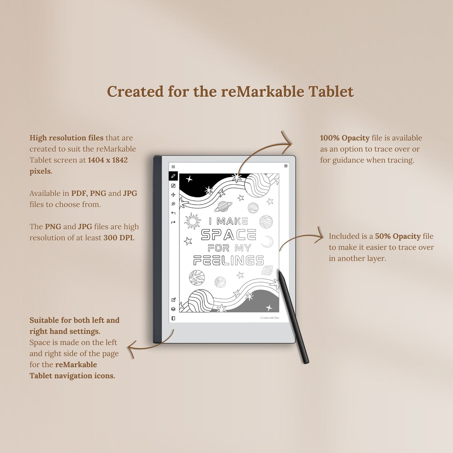 Feelings in Flow Set of 5 Tracing Pages - for reMarkable Tablet (Digital & Printable)