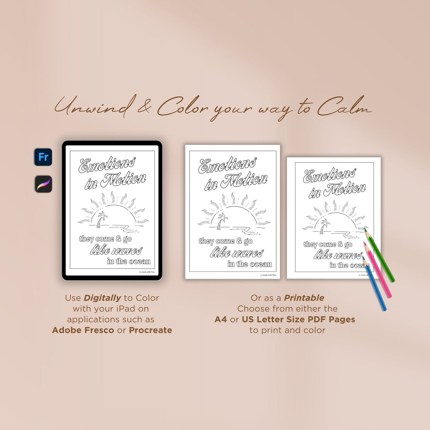 Summer Waves / Emotions in Motion Coloring Page - for Ipad (Digital & Printable)