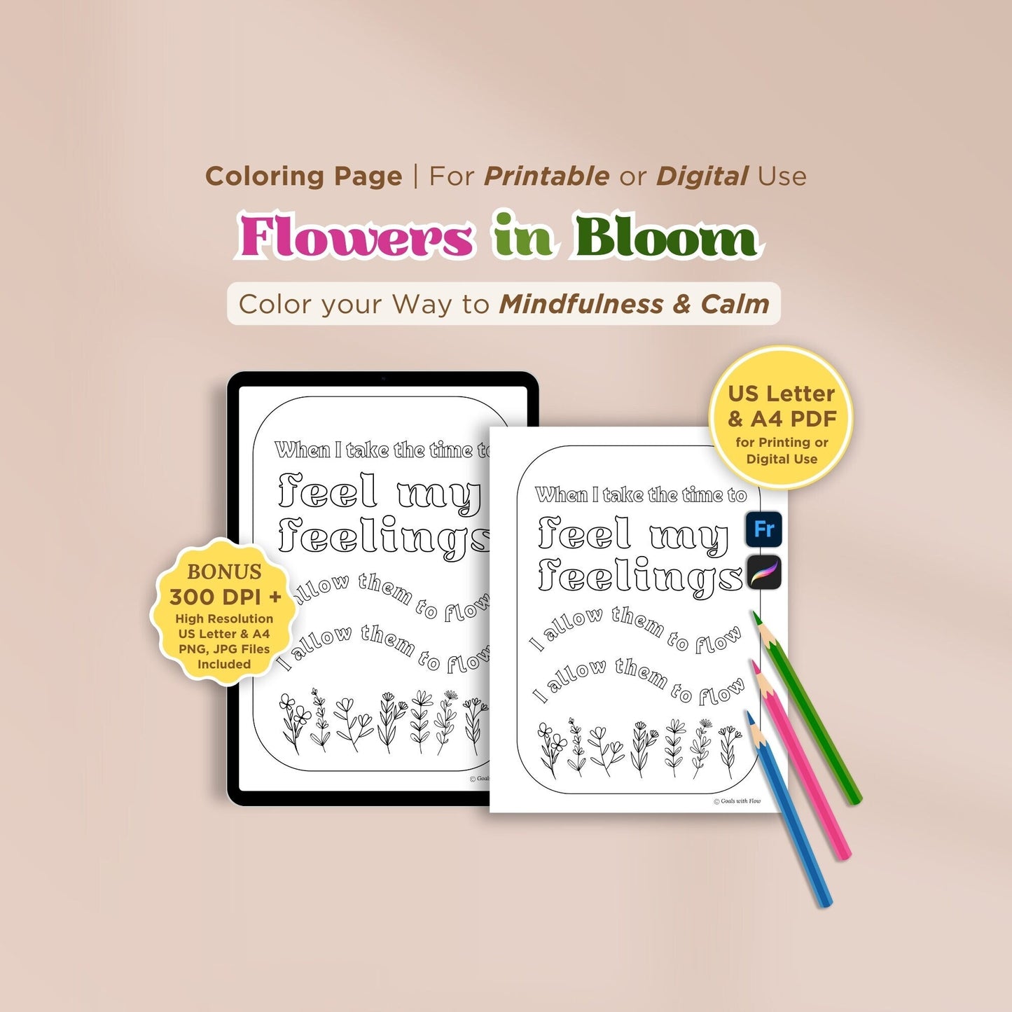 Flowers in Bloom / Feel my Feelings Coloring Page - for Ipad (Digital & Printable)