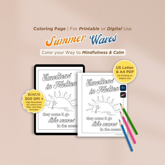 Summer Waves / Emotions in Motion Coloring Page - for Ipad (Digital & Printable)