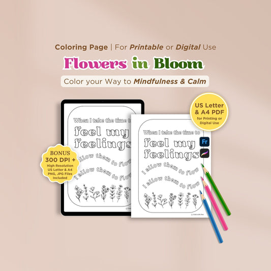 Flowers in Bloom / Feel my Feelings Coloring Page - for Ipad (Digital & Printable)