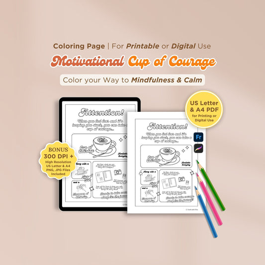 Cup of Courage Coloring Page - for Ipad (Digital & Printable)